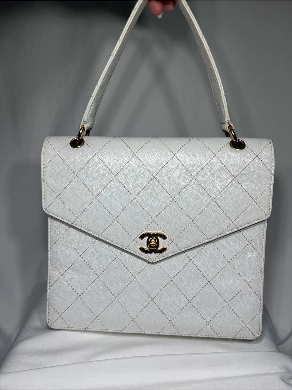 Chanel White Caviar Quilted Envelope Top-Handle Flap Bag